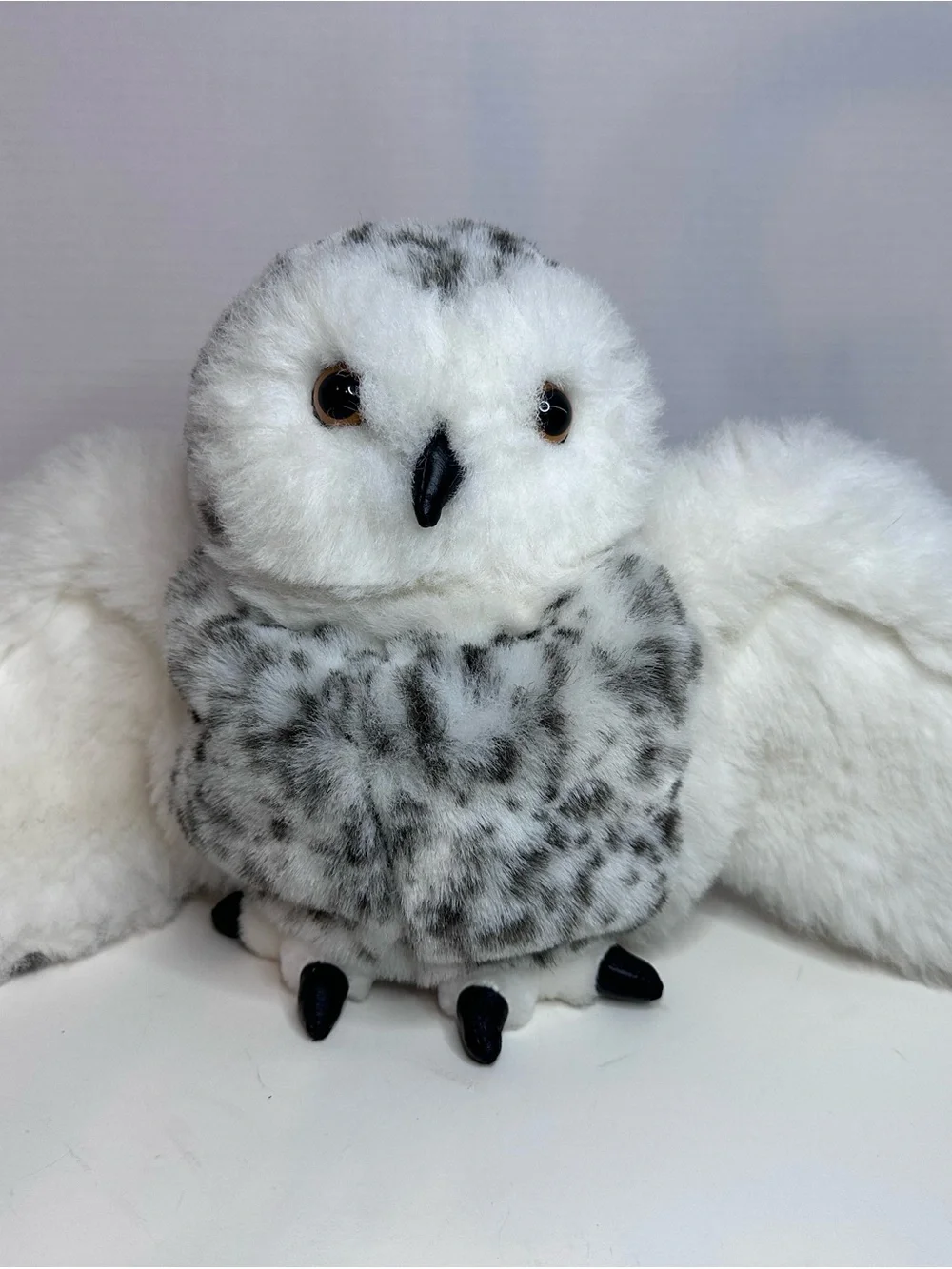 Plush Snowy Owl Soft Toy in White and Gray